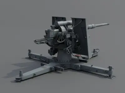 88mm Flak 36 Anti Aircraft Gun Low-poly 3D model