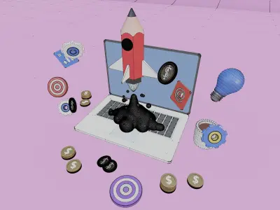 Pencil rocket startup 3D model