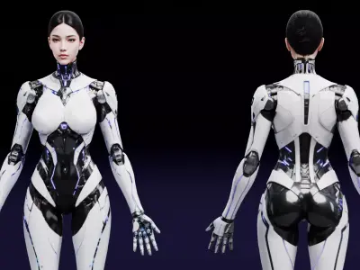 Cyberpunk Female Cyborg Character - Rigged Low-poly 3D model