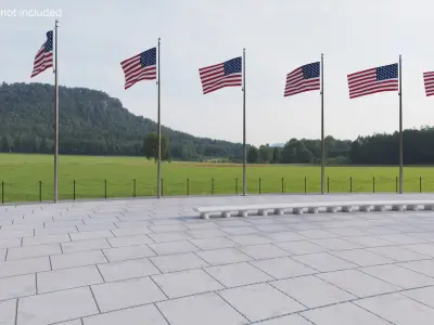Circle Plaza with Flagpoles 3D model