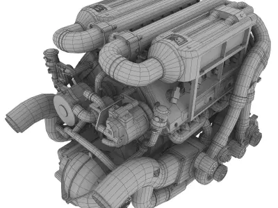 Bugatti Veyron W16 engine Low-poly 3D model