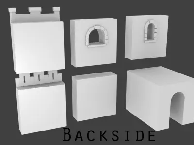 6 Castle Walls Pack Free low-poly 3D model