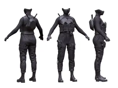 Female Terrorist Outfit Low-poly 3D model