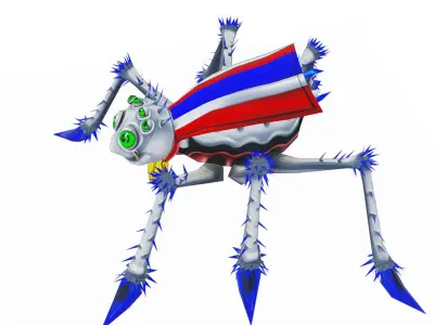 White Spider Funny Cartoon Insect Parasite Beetle Lowpoly Low-poly 3D model