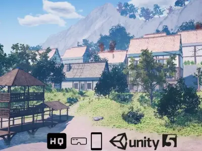 Medieval Modular City - Buildings Windmill and Environment Low-poly 3D model