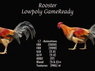 Male Chicken Rooster Low-poly 3D model