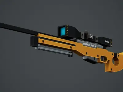 Blocky Stylized AWP Sniper Rifle - Low Poly Game Ready Low-poly 3D model