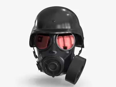 Gas Mask Red Mirrored and Helmet Low-poly 3D model