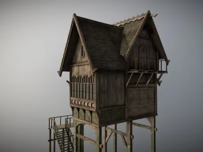 Medieval lake village - House 7 Low-poly 3D model