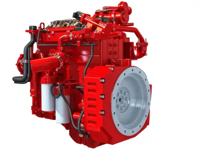 Red Heavy Duty Diesel Engine 3D Model 3D model