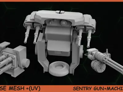 Fred BaseMeshes-SentryGuns MachinGuns Vol 1 Low-poly 3D model