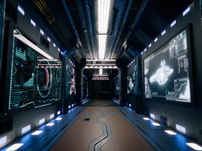 Sci-Fi Futuristic Corridor Hallway - Modular Interior Low-poly 3D model