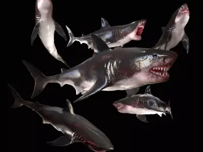 Great White Shark Model  7 animations Pack Low-poly 3D model