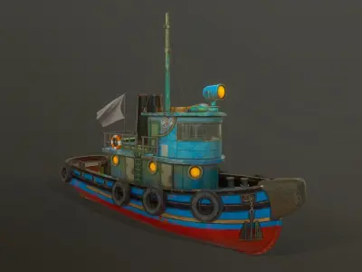 Old Tug Boat Low-poly 3D model