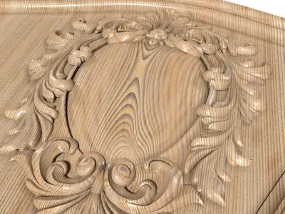 Cartouche-001 ornate wood carving 3D model