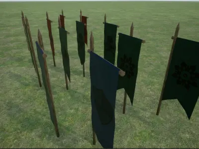 Middle Age War Banners Low-poly 3D model