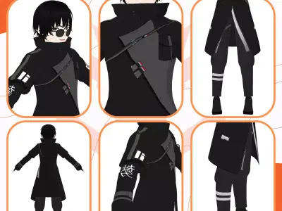 VRM MALE CYBERWEAR CYBERPUNK OUTFIT DARK STYLE FUTURISTIC 3D model