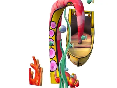 Cartoon 3D illustration Sea Animal Sunken Ship Low-poly 3D model