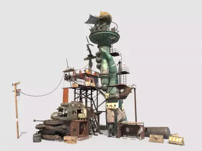 Post-Apocalyptic Base With Statue Of Libertys Hand 3D model