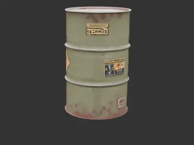 Military Fuel Barrel with Hazard Labels Low-poly 3D model