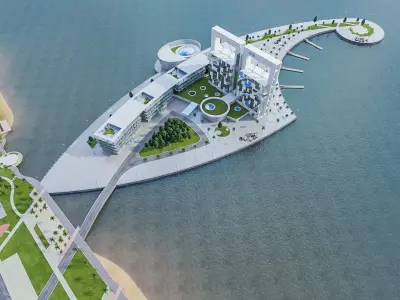 Hotel Beach Resort Low-poly 3D model