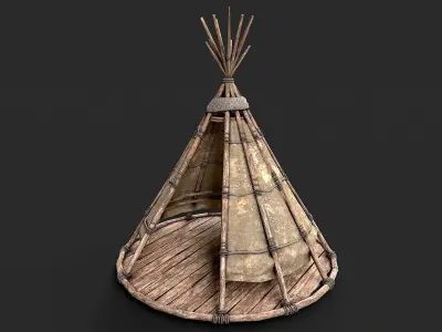 Primitive Wood and Fabric Tent Shelter 3 Low-poly 3D model