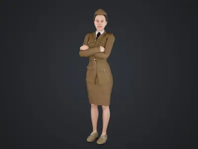 World War II female soldiers Low-poly 3D model