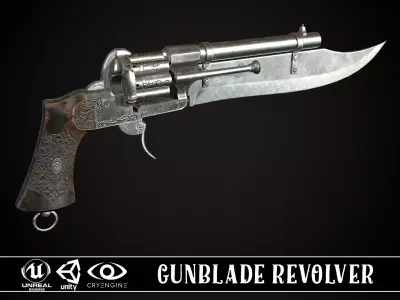 Gunblade Revolver Steel Low-poly 3D model