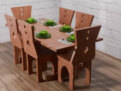 Chunky Medieval Dining Set Low-poly 3D model