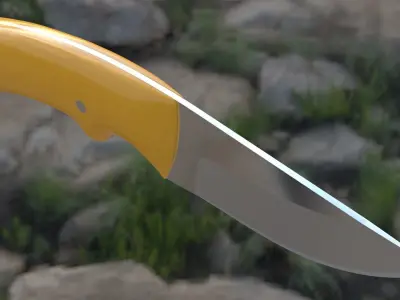 Knife with orange handle - stainless steel - melee hand weapon Low-poly 3D model