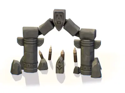 Handpaint Cartoon Stone Arch Entrance Cave Low-poly 3D model