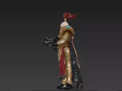 Female Futuristic Sci-Fi Warrior- Armored Soldier - Energy Rifle Low-poly 3D model