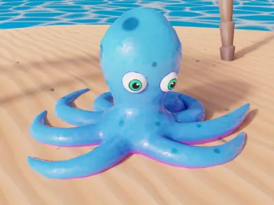 Stylized Low Poly Rigged Octopus Game Character Low-poly 3D model