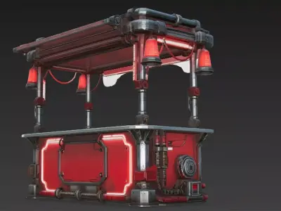 Red Cyberpunk Market Stall Low-poly 3D model