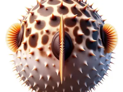 Realistic Pufferfish 3D Spiky Ocean Fish Expressive Eyes Low-poly 3D model
