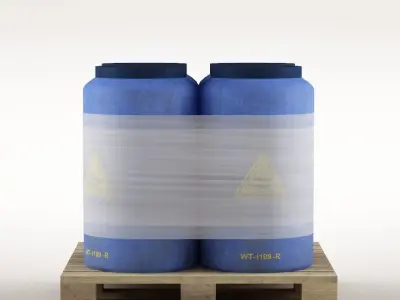 Plastic barrels on the pallet 3D model