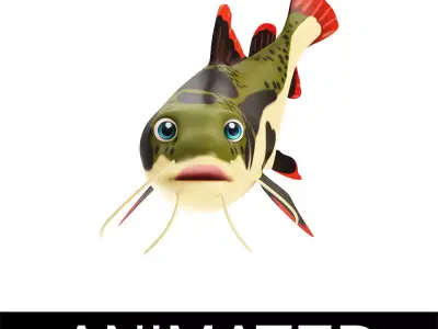 Red Tail Cat Fish Cartoon Animated Low-poly 3D model