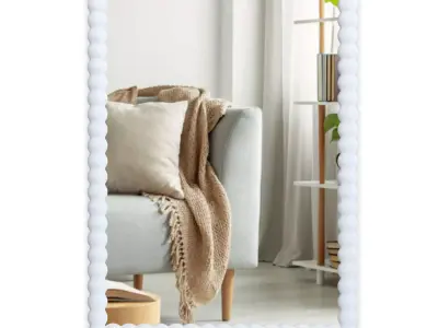 Large White Rectangle Wall Mirror with Beaded Frame Decor Free 3D model
