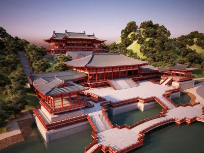 Chinese palace architecture Low-poly 3D model