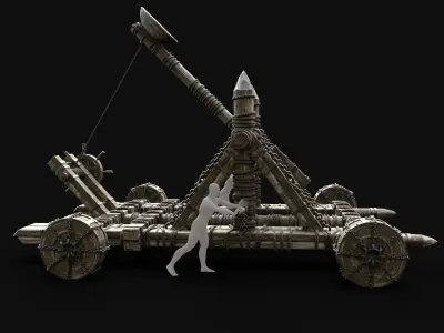 WAR MACHINE CATAPULT MEDIEVAL SIEGE ENGINE WAR BATTLE WEAPON Low-poly 3D model