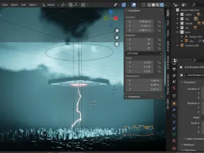 CITY CLOUDS and UFO - Full Editable 3D Scene Low-poly 3D model