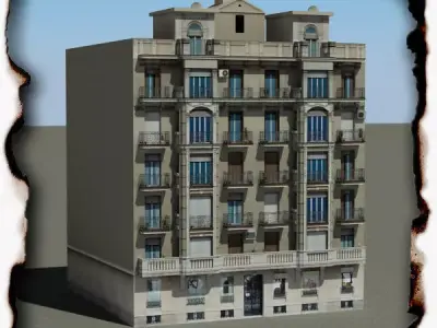 Building with balconies and windows Low-poly 3D model