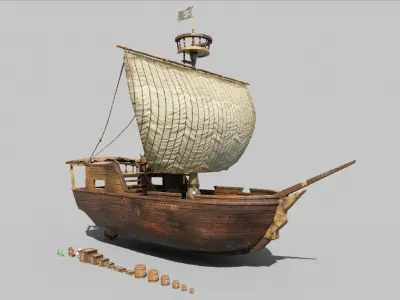 Pirate ship PBR low-poly 3D model Low-poly 3D model