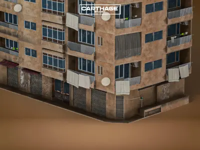 Arabic Neoclassical Residential Block with Balconies And Retail Low-poly 3D model