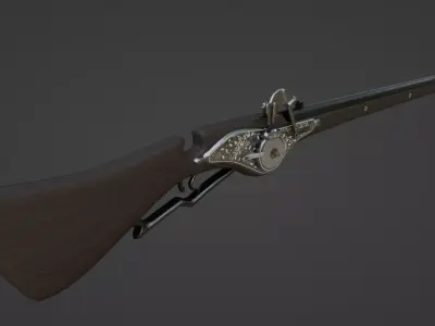 1550 Wheel Lock Long Rifle Low-poly 3D model