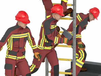 Fireman Climbing Ladder 4 pose Low-poly 3D model