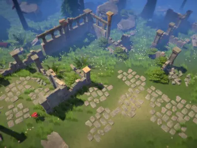 Top-Down Forest Ruins Low-poly 3D model