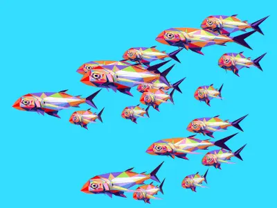 Animated Low Poly Pop Art Flock Sea Fish Low-poly 3D model