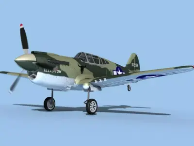 Curtiss P-40F Warhawk USAAF Texas Tom 3D model