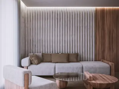 Project Y modern living room with wooden furniture Free 3D model